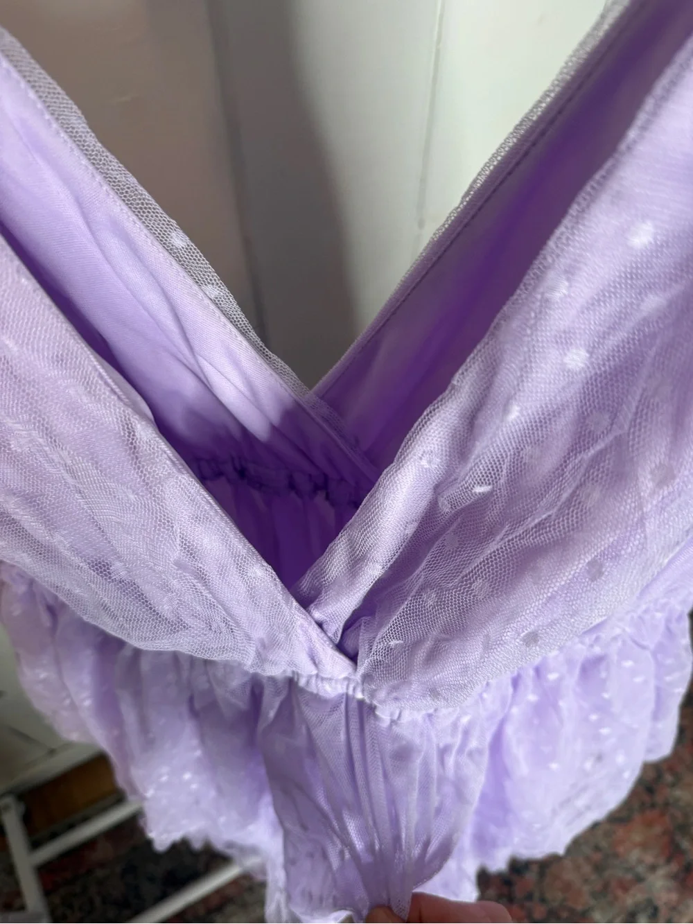Lavender Tiered Swiss Dot Maxi Dress